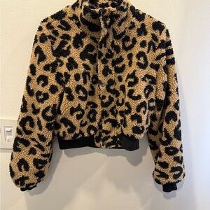 Cropped Cheetah Sherpa Puffer zipup